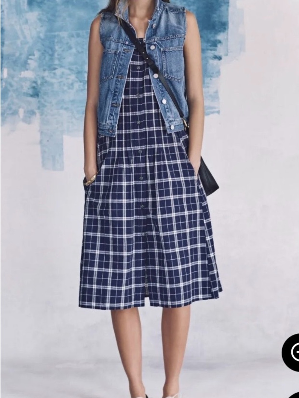 Madewell Navy Plaid Button-Front Midi Skirt - Women's Sz L